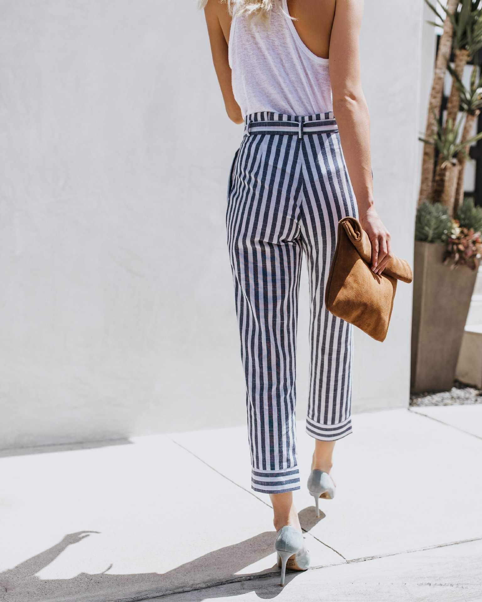 Striped Dress Shirt with Striped Cigarette Trousers