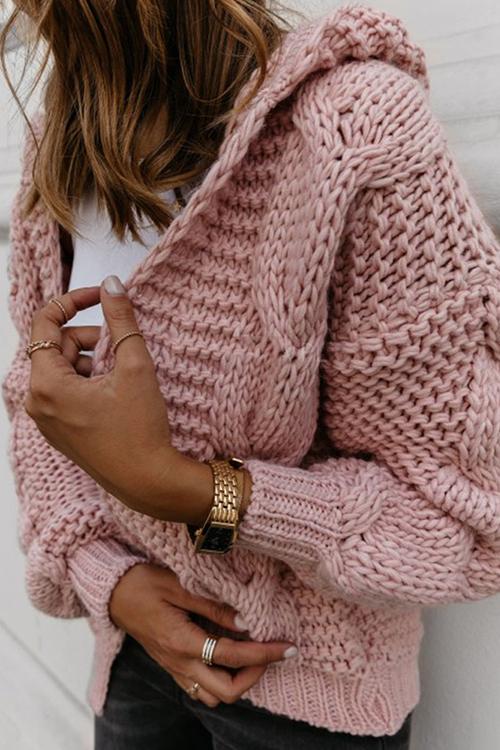 Oversized Braided Knitted Chunky Sweater Hoodie Cardigan Sweater Jacket on sale - SOUISEE