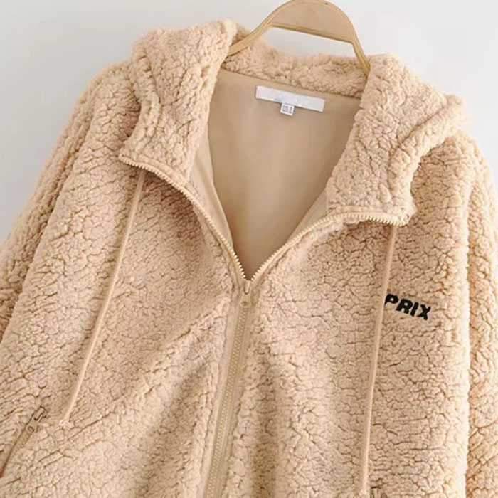 Bomber Fuzzy Warm Winter Jackets Hooded Teddy Coats on sale - SOUISEE