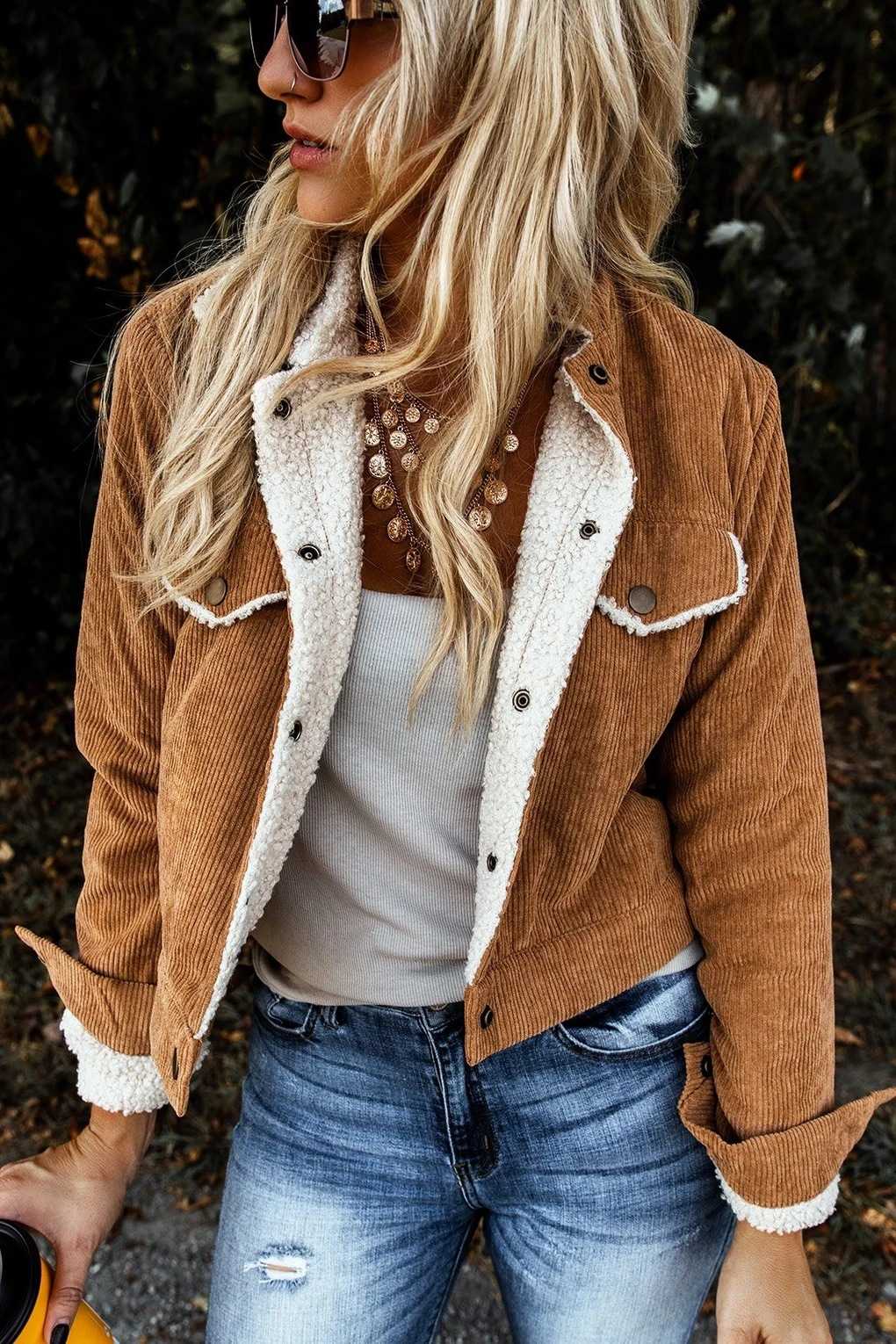 Fur Fleece Lined Shearling Corduroy Trucker Jacket on sale - SOUISEE