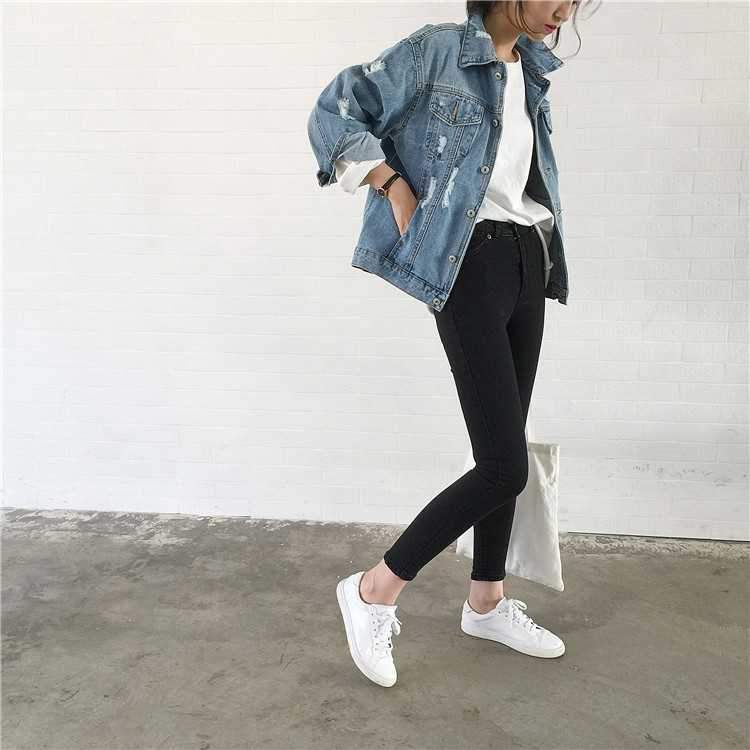 Oversized Light Washed Ripped Denim Jacket Womens on sale - SOUISEE