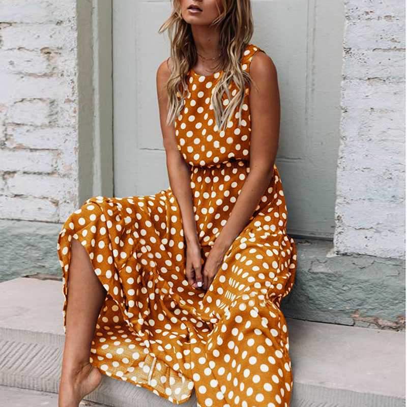 Retro Modest Polka Dot Maxi Dress Sundress on sale - SOUISEE