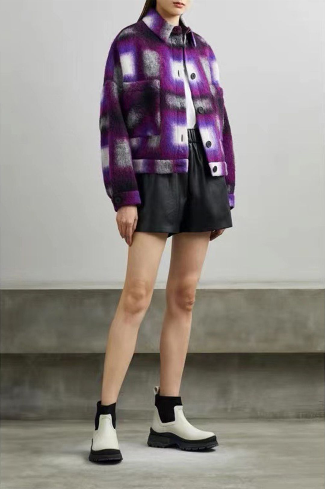 Multicolor Oversized Front Pockets Wool Plaid Flannel Over Shirt Shacket Jacket on sale - SOUISEE