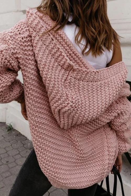 Oversized Braided Knitted Chunky Sweater Hoodie Cardigan Sweater Jacket on sale - SOUISEE