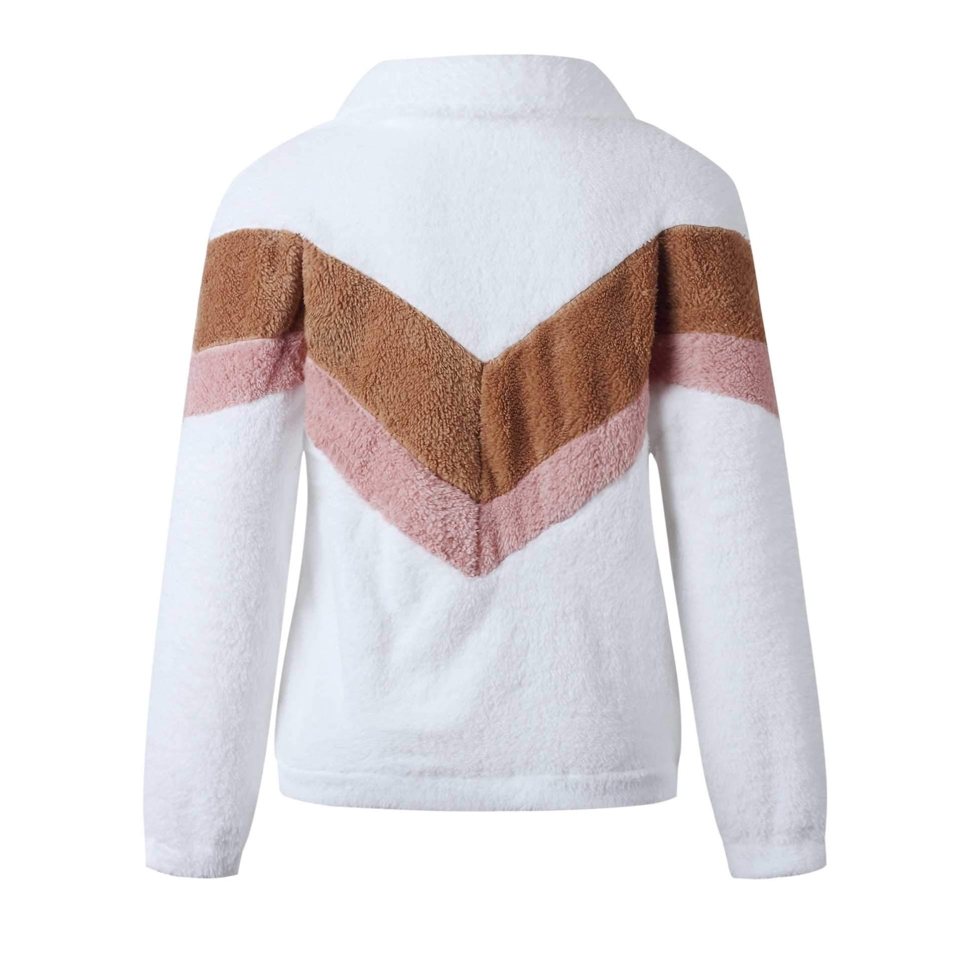 Cozy Colorblock Chevron Half Zip Sherpa Pullover Faux Fur Sweatshirt Jacket on sale - SOUISEE