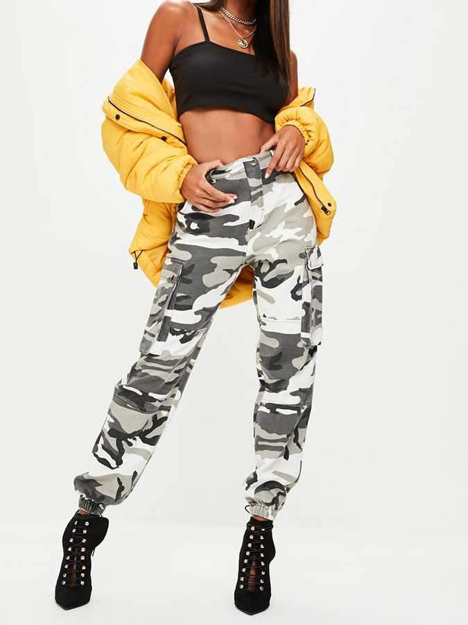 High Waisted Camouflage Cargo Trousers Camo Pants on sale - SOUISEE