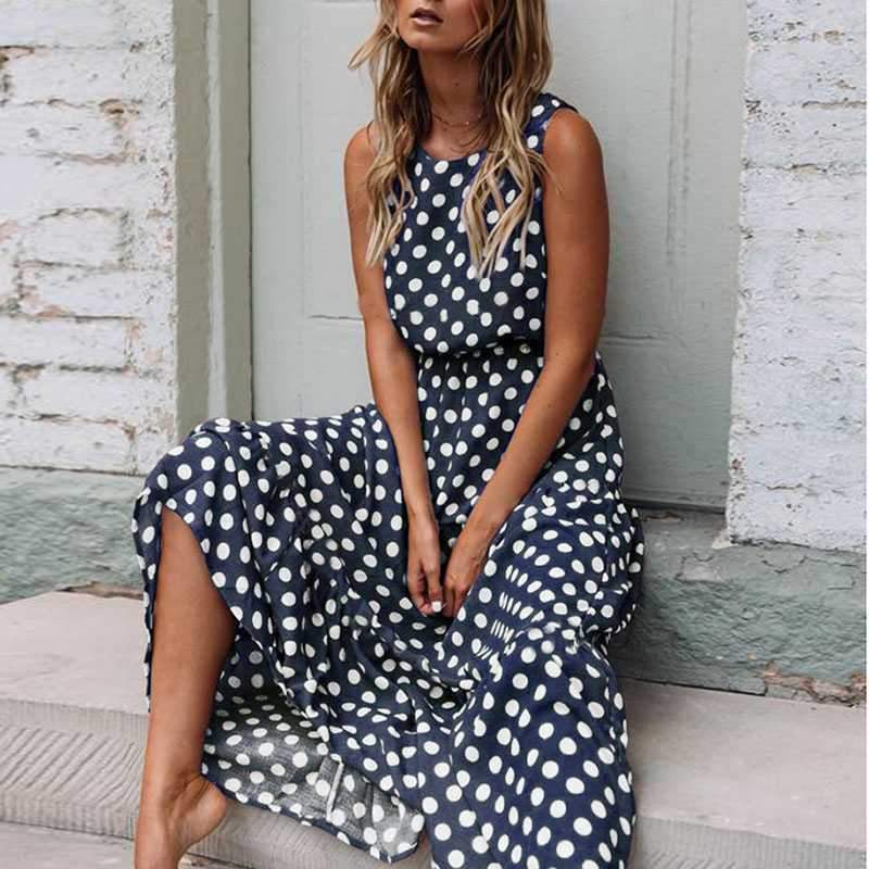 Retro Modest Polka Dot Maxi Dress Sundress on sale - SOUISEE