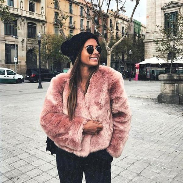 Free Ship Fluffy Mink Pink Faux Fur Coat on sale - SOUISEE