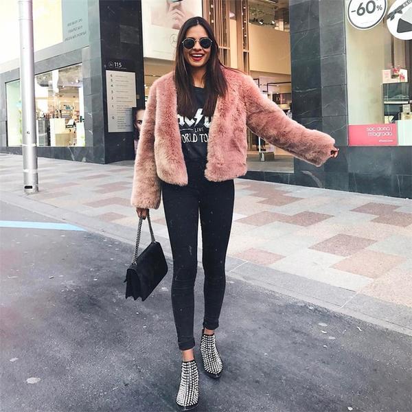 Free Ship Fluffy Mink Pink Faux Fur Coat on sale - SOUISEE