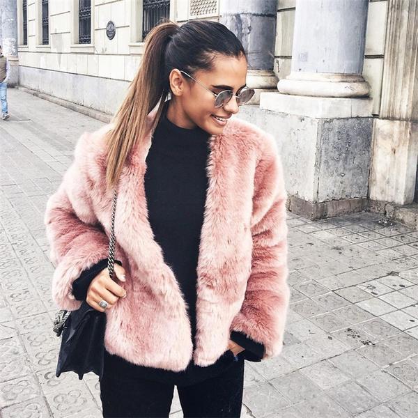 Free Ship Fluffy Mink Pink Faux Fur Coat on sale - SOUISEE