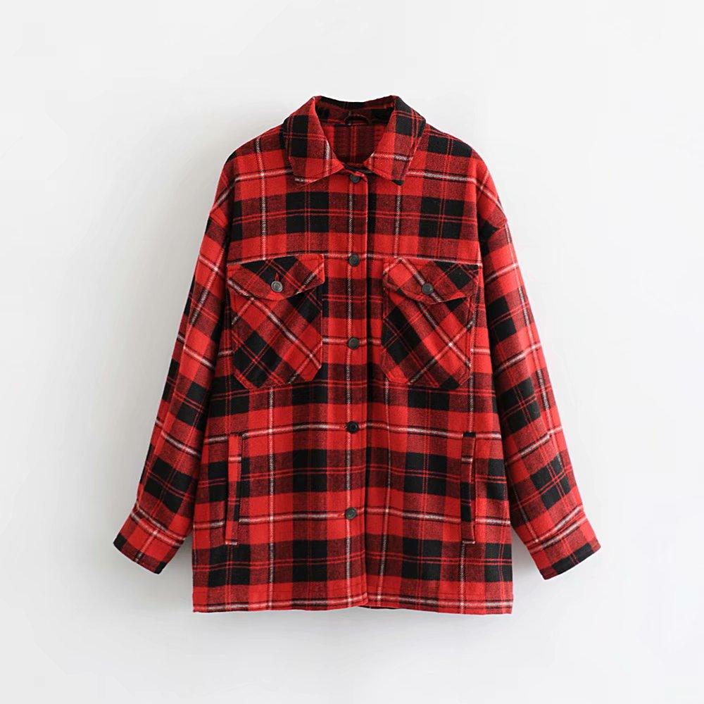 Classic Thick Colorblock Checked Button Down Woolen Shirt Jacket on sale - SOUISEE