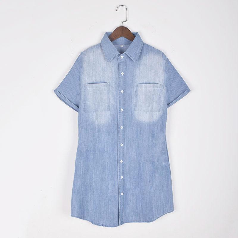 Casual Button Up Denim T-Shirt Dress on sale - SOUISEE