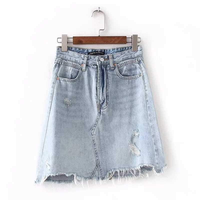 Vintage Washed Distressed Notched Light Denim Mini Skirt on sale - SOUISEE