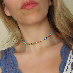 Bohemian Gypsy Chic Rainbow Beaded Choker Necklaces on sale - SOUISEE