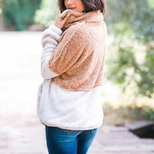 Two Toned Fuzzy Sherpa Fleece Pullover on sale - SOUISEE