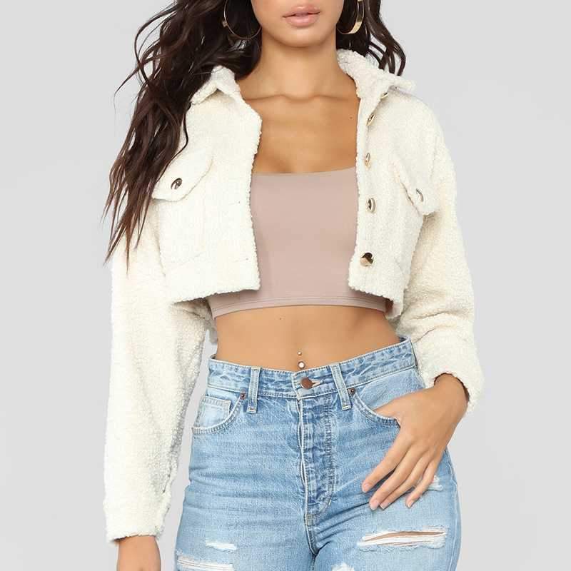 Thick White Short Teddy Faux Fur Cropped Jacket Winter Coats on sale - SOUISEE