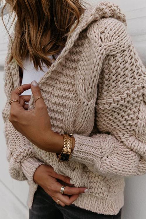 Oversized Braided Knitted Chunky Sweater Hoodie Cardigan Sweater Jacket on sale - SOUISEE