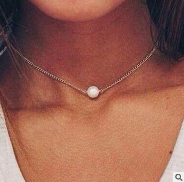 Silver Diamond Pendant Necklace Layered Long Necklace Pearl Choker on sale - SOUISEE