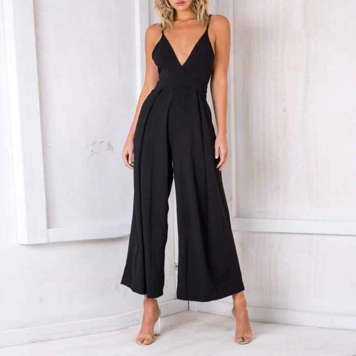 Formal Sleeveless Wrap Front Wide Leg Palazzo Jumpsuit on sale - SOUISEE