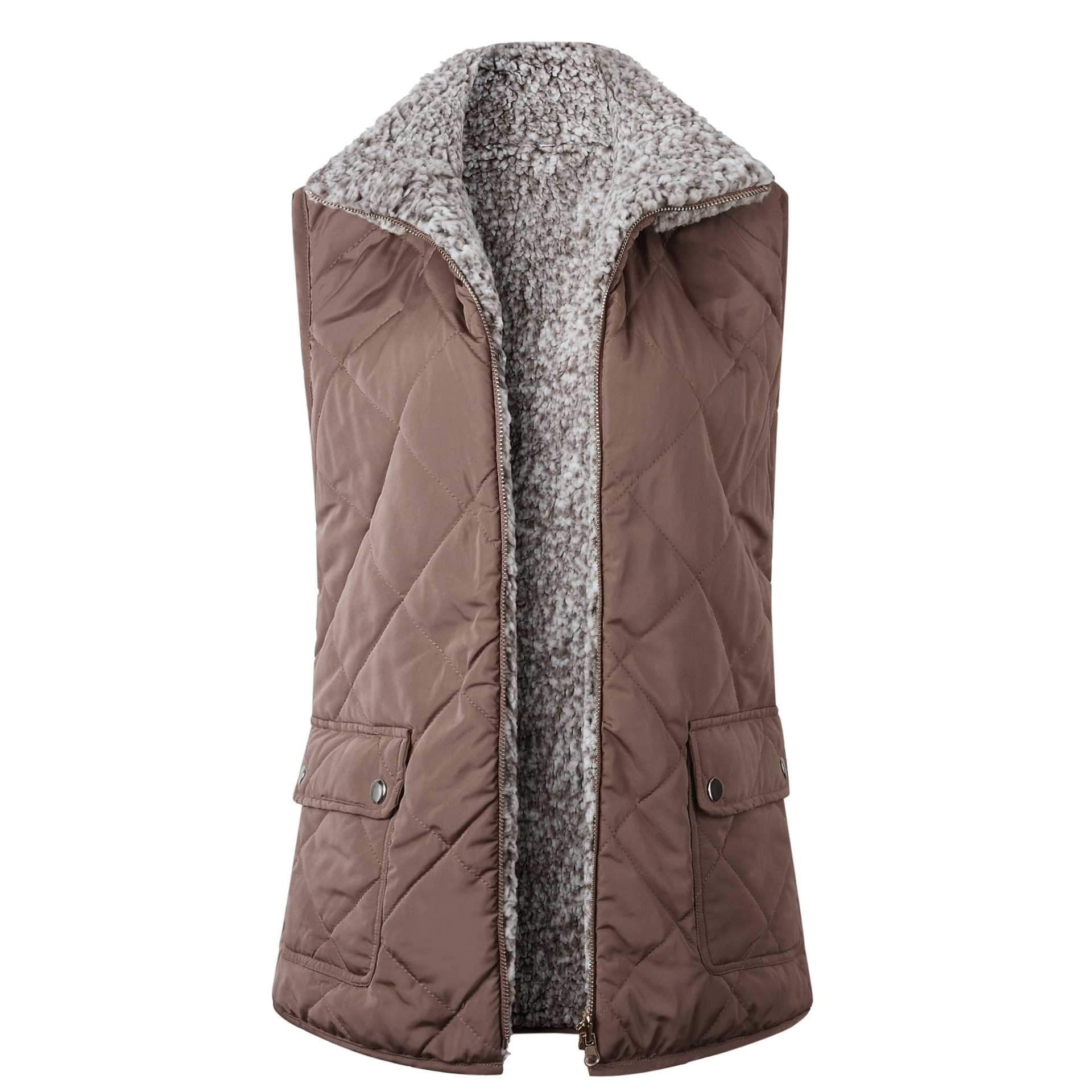 Reversible Cotton Faux Fur Lined Sherpa Shearling Vest With Pockets on sale - SOUISEE