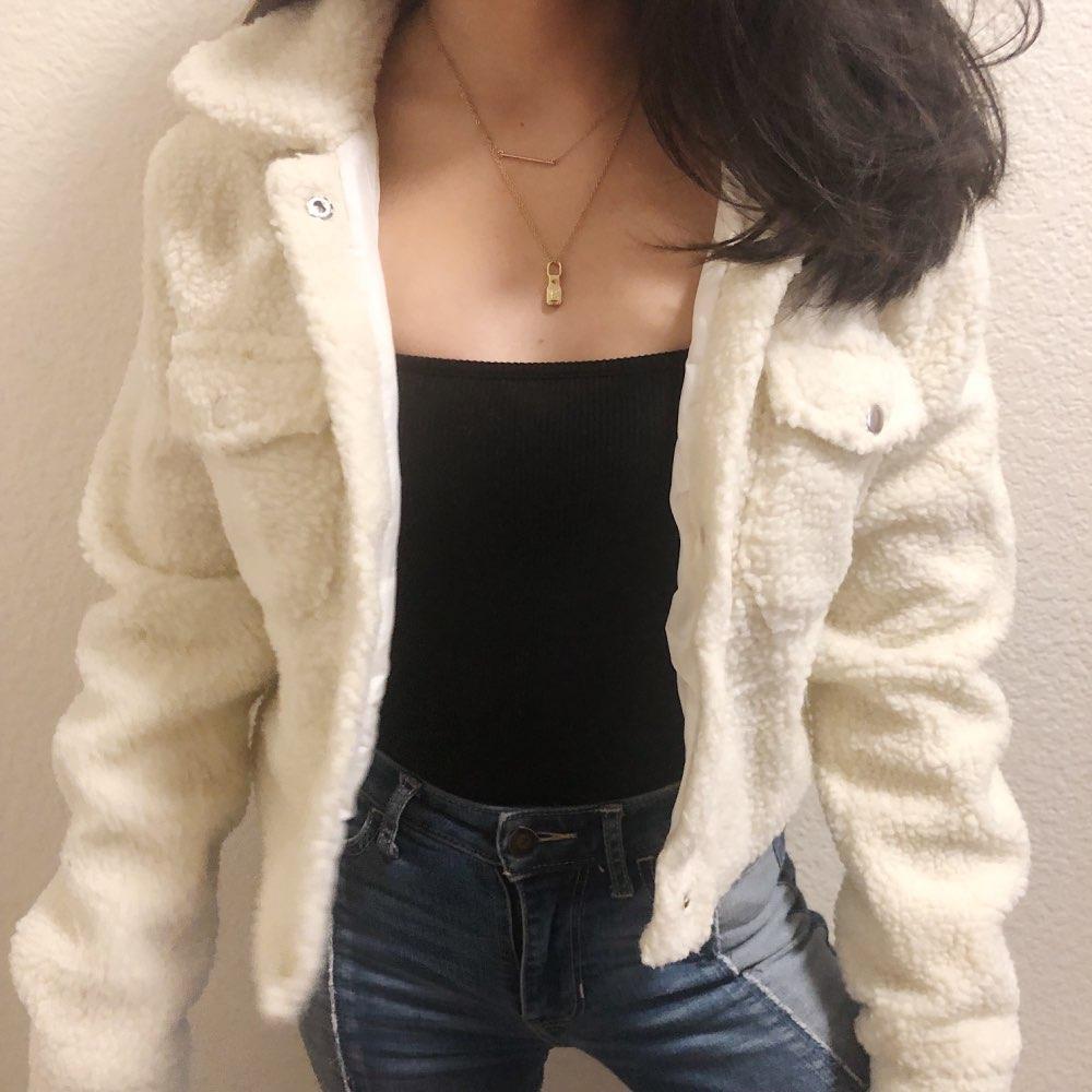 Thick White Short Teddy Faux Fur Cropped Jacket Winter Coats on sale - SOUISEE