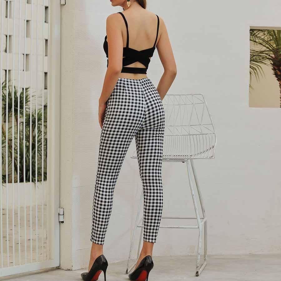 Classic Tummy Slimming Checked Trousers Stretch Skinny Pants on sale - SOUISEE