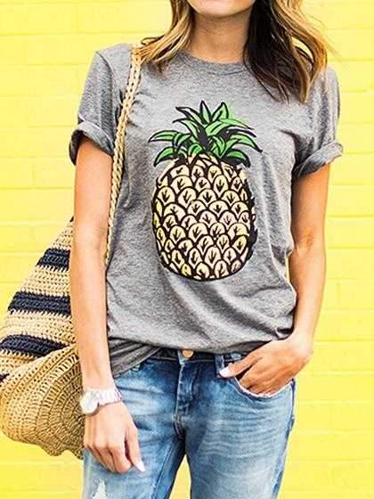 Tropical Prints Pineapple Tee Shirt on sale - SOUISEE