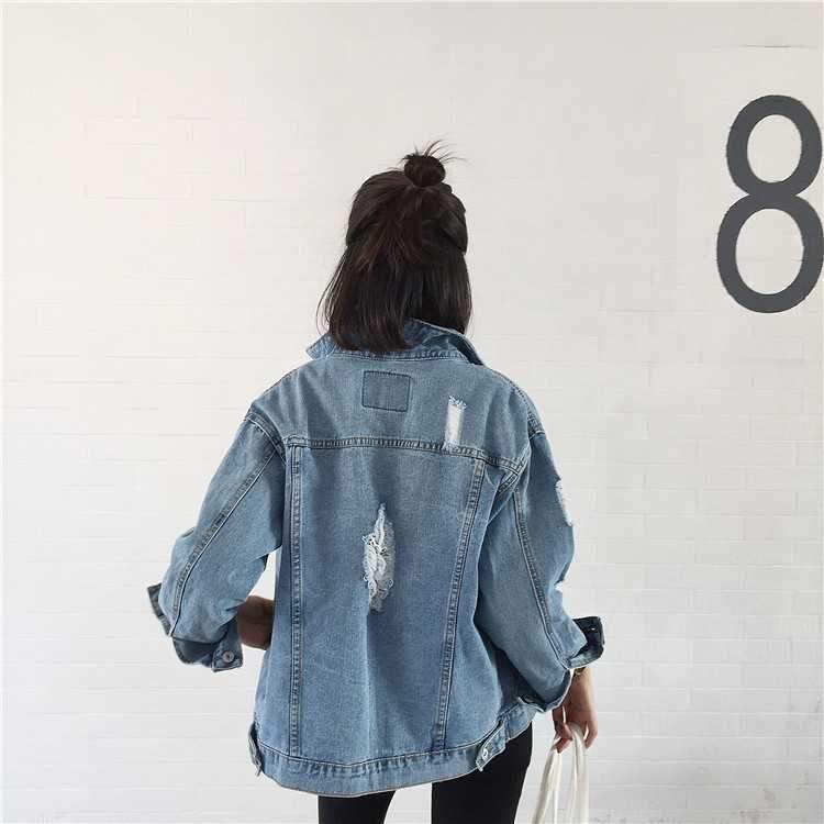 Oversized Light Washed Ripped Denim Jacket Womens on sale - SOUISEE