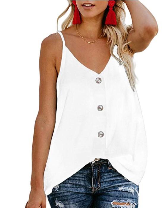 Adjustable Spaghetti Front Button Up Swing Tank Top Sleeveless Shirts on sale - SOUISEE