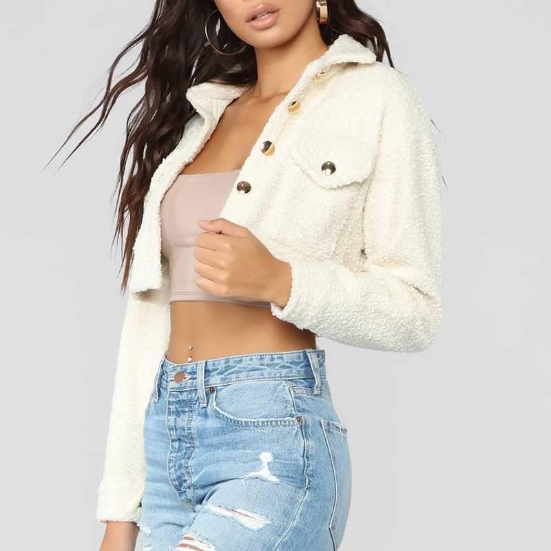 Thick White Short Teddy Faux Fur Cropped Jacket Winter Coats on sale - SOUISEE