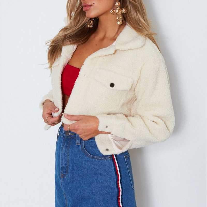 Thick White Short Teddy Faux Fur Cropped Jacket Winter Coats on sale - SOUISEE