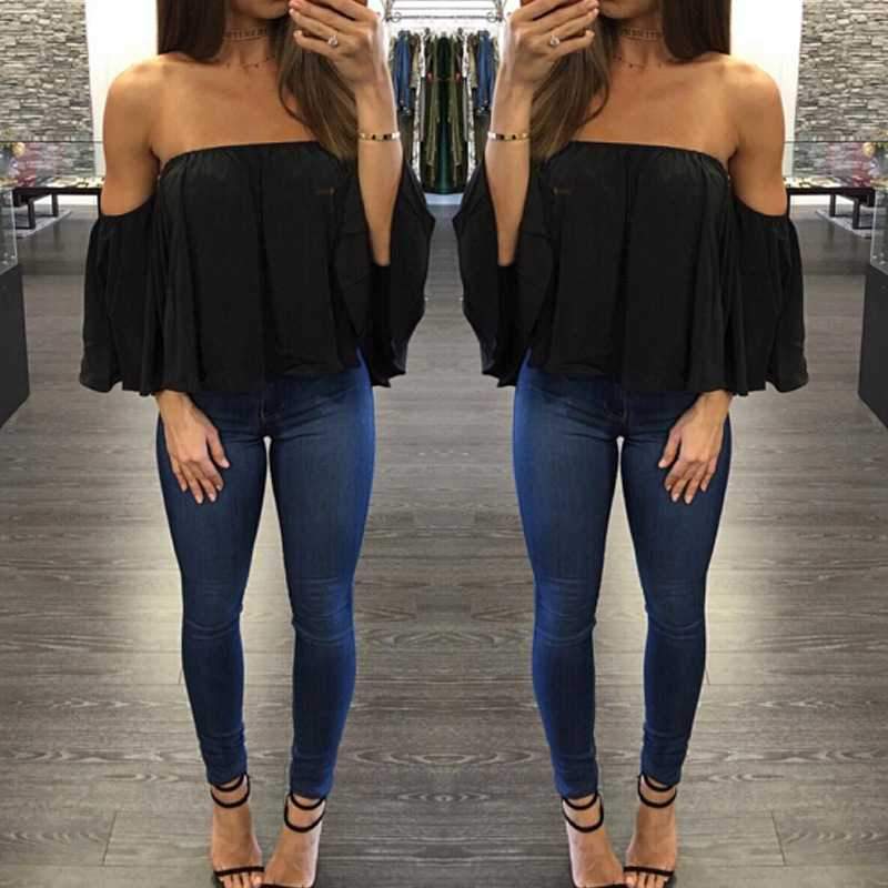 Tummy Hiding Oversized Off The Shoulder Tops Loose Blouse on sale - SOUISEE