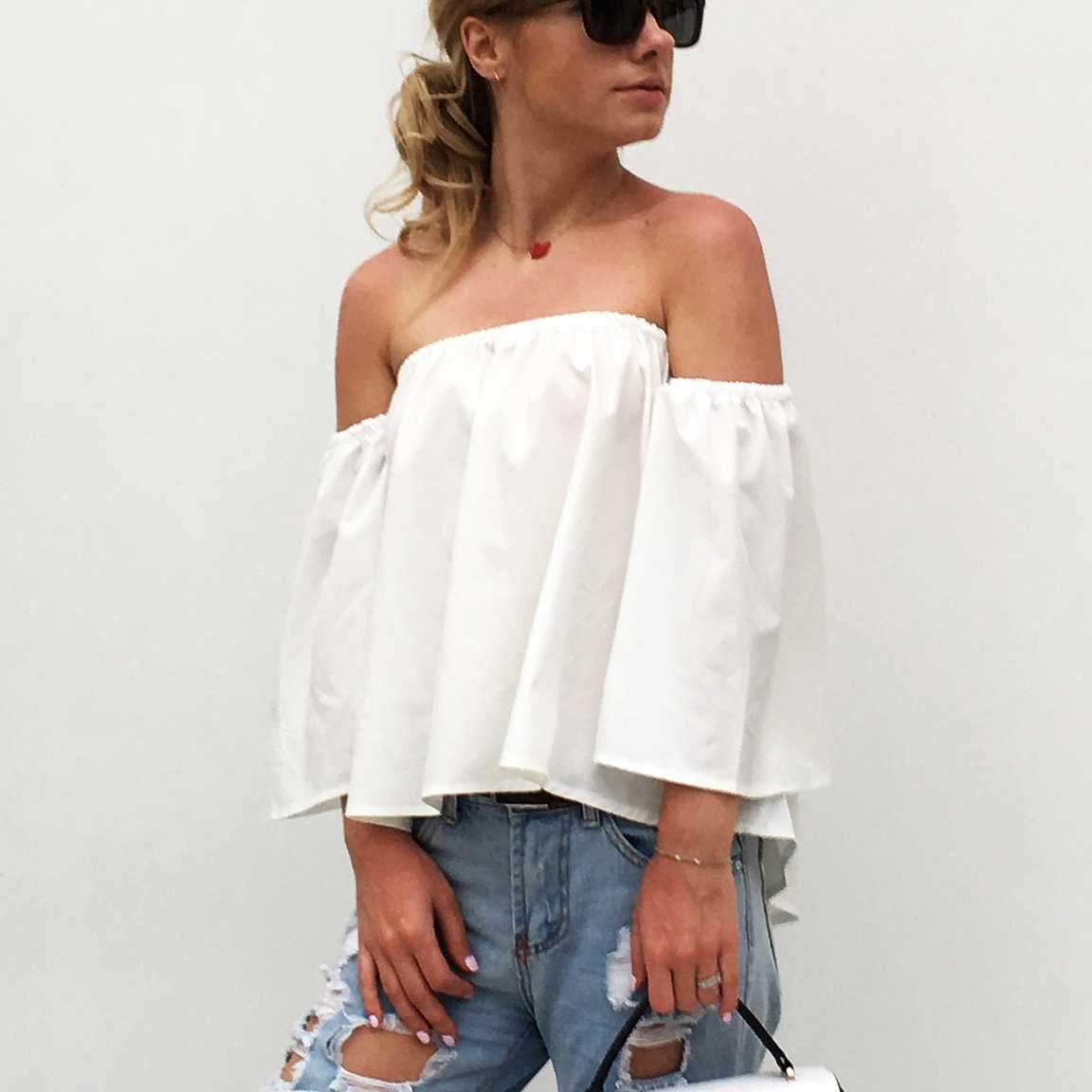 Tummy Hiding Oversized Off The Shoulder Tops Loose Blouse on sale - SOUISEE