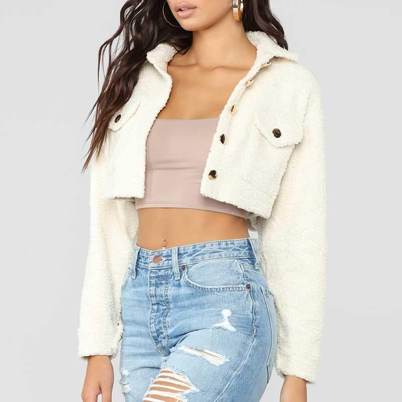 Thick White Short Teddy Faux Fur Cropped Jacket Winter Coats on sale - SOUISEE