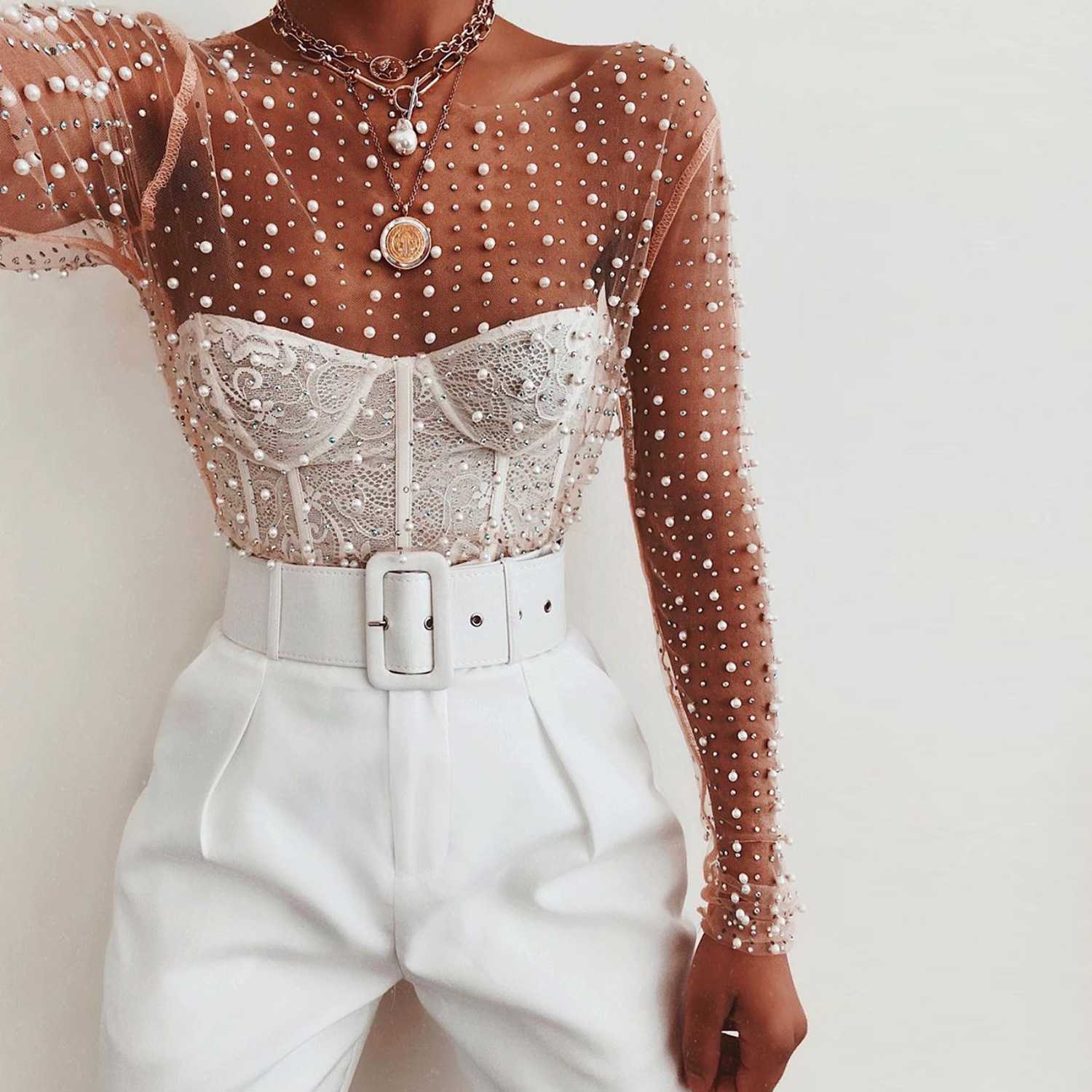 Pearl Embellished Sheer Top – Envy My Couture