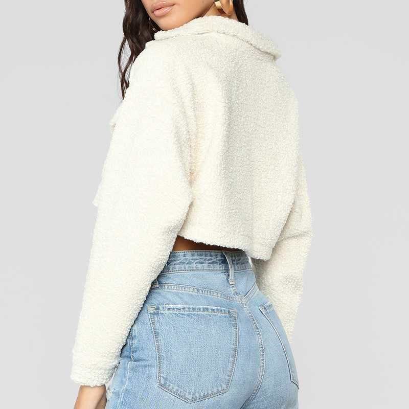 Thick White Short Teddy Faux Fur Cropped Jacket Winter Coats on sale - SOUISEE