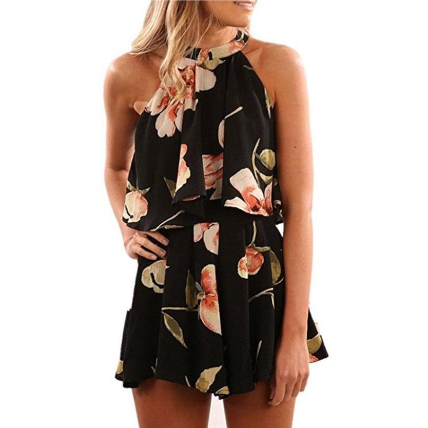 Tie Back Halter Top Floral Prints Two Piece Romper Jumpsuits on sale - SOUISEE