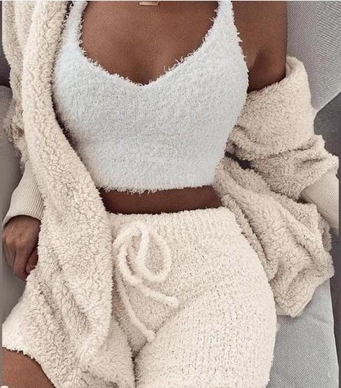 Comfy Faux Fur Crop Top Shorts And Jackets on sale - SOUISEE