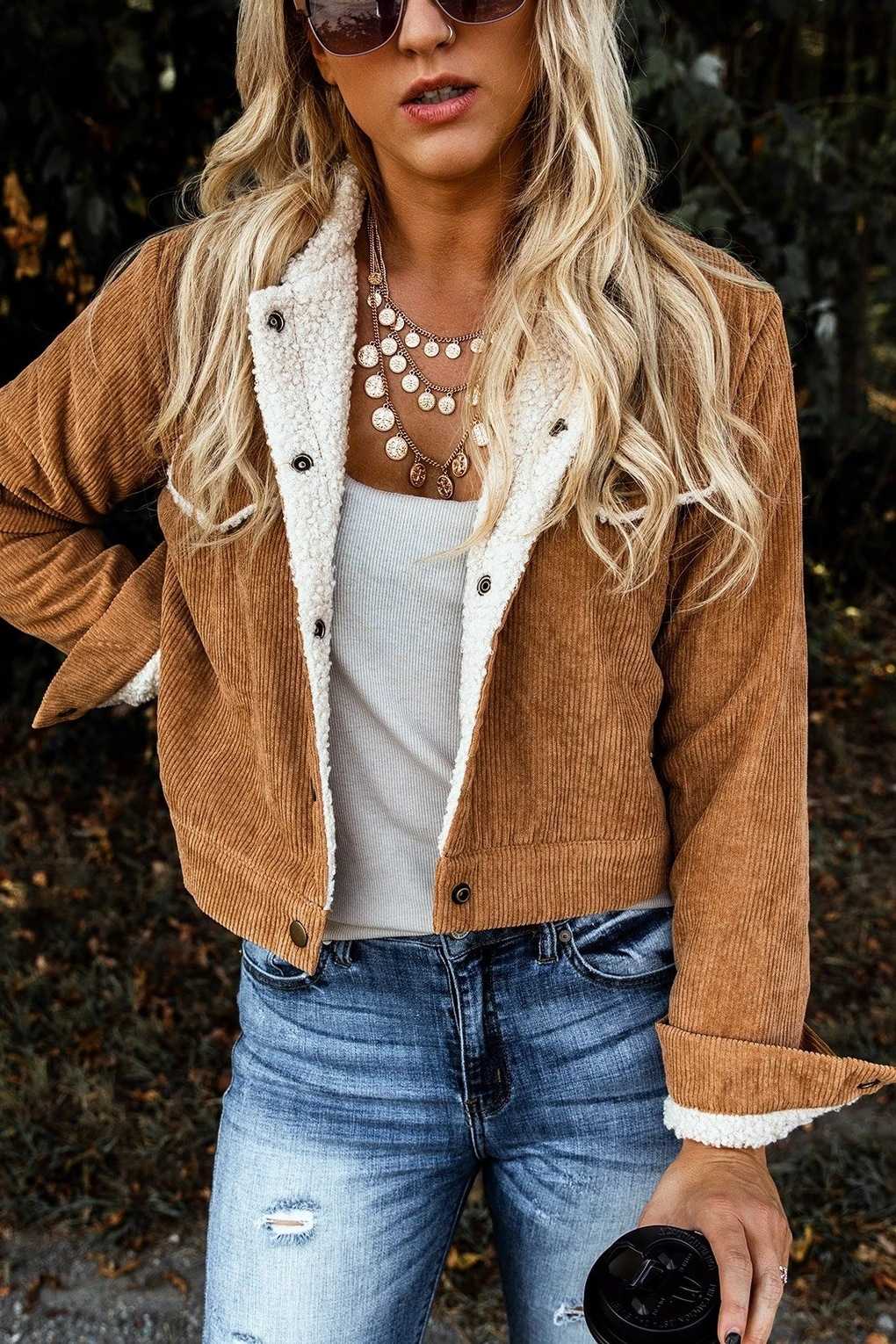 Fur Fleece Lined Shearling Corduroy Trucker Jacket on sale - SOUISEE