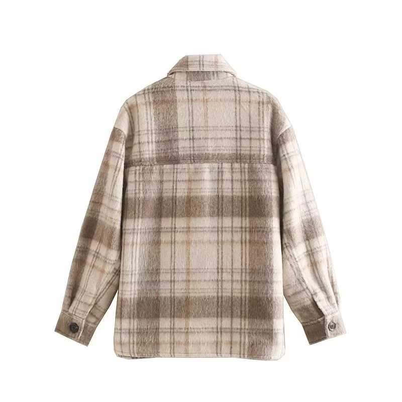 Dyed Pocket Overshirt Check Wool Blend Shirt Jacket Workwear on sale - SOUISEE